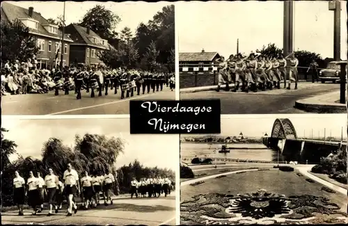 Ak Nijmegen Gelderland, Straßenpartie, Vierdaagse, Brücke