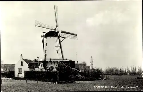 Ak Poortvliet Zeeland, Molen de Korenaar, Streekmuseum van Tholen en Sint Philipsland De Meestoof