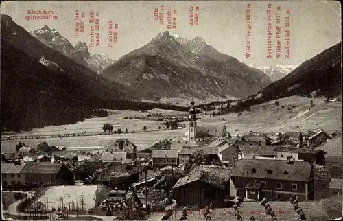 Ak Fulpmes in Tirol, Ortsansicht vom Hotel Serles aus, Kirche, Bergpanorama
