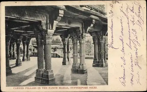 Ak Futtehpore Fatehpur Sikri Indien, Carved Pillars in the Panch Mahal