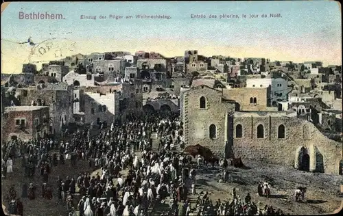 Ak Betlehem Israel, Einzug der Pilger am Weihnachtstag, Häuser