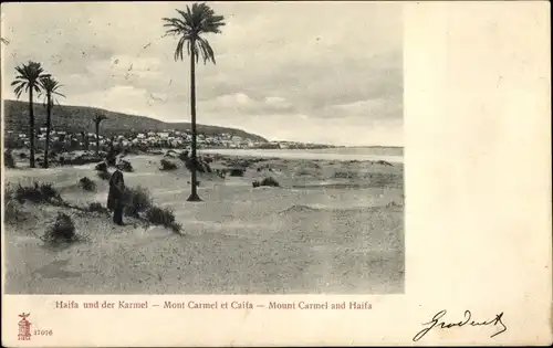 Ak Haifa Israel, Panorama mit dem Karmel