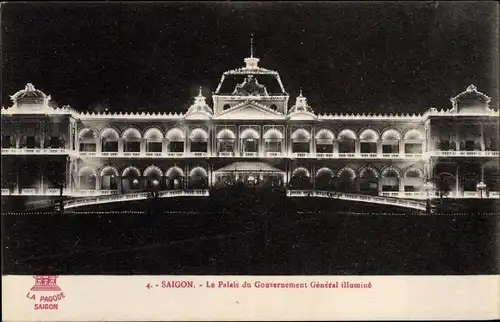 Ak Saigon Cochinchine Vietnam, Le Palais du Gouvernement General illumine