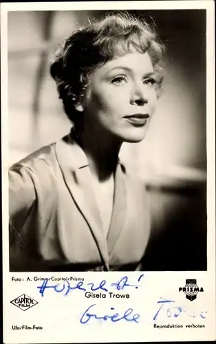 Ak Schauspielerin Gisela Trowe, Portrait, Autogramm