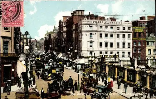 Ak London City England, Strand, Charing Cross Station, Chapple, Mantell
