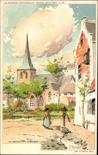 Künstler Litho Ranot, F., Dilbeek Flandern Flämisch Brabant, L'Eglise, Kirche