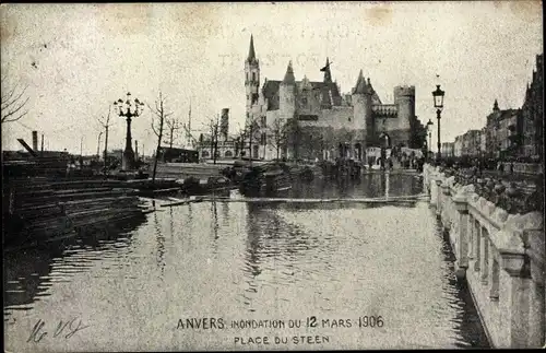 Ak Anvers Antwerpen Flandern, Inondation du 12 Mars 1906, Place du Steen
