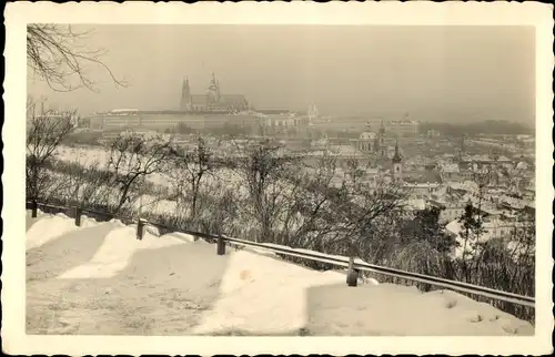 Ak Praha Prag Tschechien, Hradčany Hradschin, Panorama, Winter