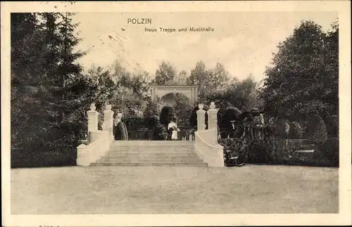 Ak Polczyn Zdrój Bad Polzin Pommern, Neue Treppe und Musikhalle