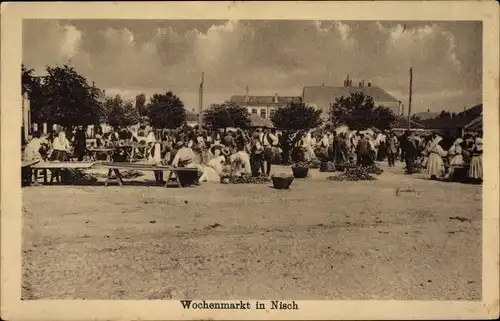 Ak Niš Nisch Serbien, Partie am Wochenmarkt, Marktstände