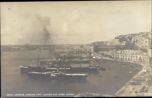 Foto Ak Valletta Malta, Harbour, Fort Lascaris, Upper Baracca