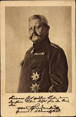 Ak Generalfeldmarschall Paul von Hindenburg, Portrait, Uniform, Ludendorff Spende