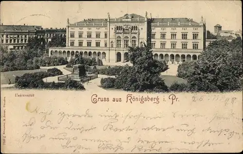Ak Kaliningrad Königsberg Ostpreußen, Ansicht der Universität, Reiterdenkmal