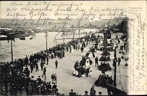 Ak Valparaíso Chile, Paseo en el Malecon