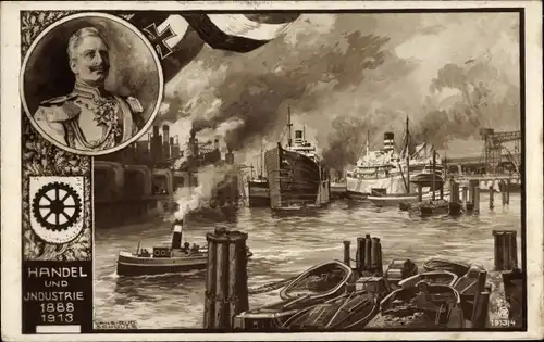 Künstler Ak Schulze, Hans Rudolf, Handel und Industrie 1888-1913, Hafen, Kaiser Wilhelm II.