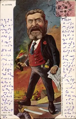 Künstler Ak Sirat, Französischer Politiker Jean Jaurès, Karikatur, Dreyfus Affäre