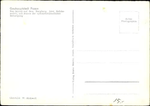 Ak Poznań Posen, Schloss auf dem Burgberg, Reichsarchiv