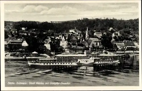 Ak Wehlen an der Elbe Sachsen, Blick zur Stadt mit Dampfer Dresden