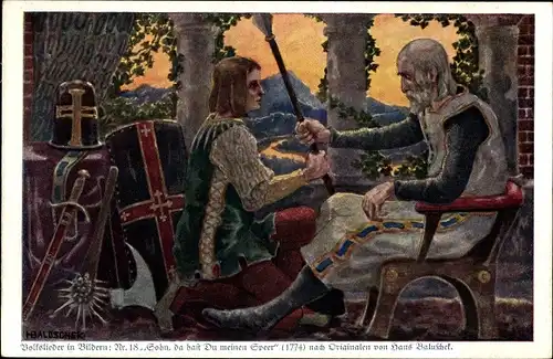 Künstler  Ak Baluschek, Hans, Volkslieder in Bildern 18, Sohn, da hast du meinen Speer