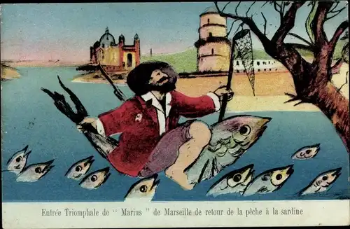 Ak Entree Triomphale du Marius de Marseille de retour de la peche a la sardine, Fischer, Fische