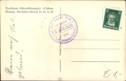Ak HAPAG Dampfer Cobra, Seebäderdienst