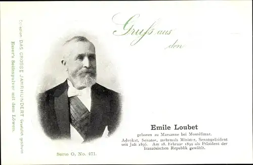 Ak Französischer Präsident Emile Loubet, Portrait