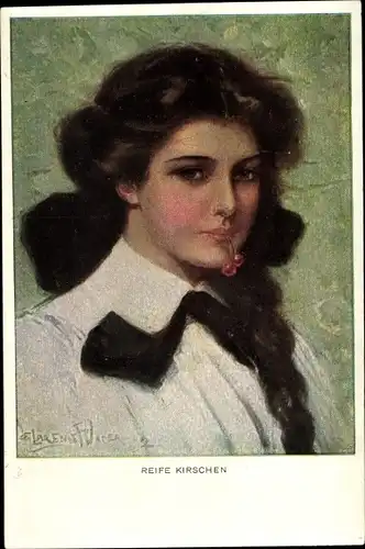 Künstler Ak Underwood, Clarence, Reife Kirschen, Frauenportrait, Zopf