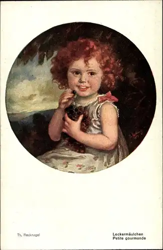 Künstler Ak Recknagel, T., Leckermäulchen, Mädchen mit Weintrauben
