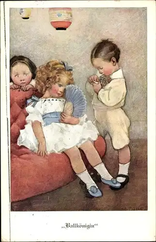 Künstler Ak Ballkönigin, Mädchen in Tanzkleid, Fächer, Munk 713