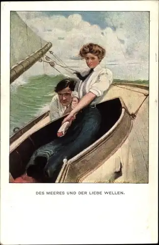 Künstler Ak Underwood, Clarence, Skipper and Mate, Mann und Frau in einem Segelboot