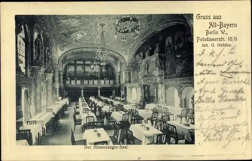 Ak Berlin Tiergarten, Alt-Bayern, Potsdamerstraße 10/11, Minnesänger-Saal