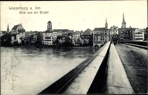 Ak Wasserburg am Inn in Oberbayern, Blick von der Brücke