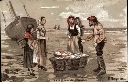Künstler Ak Besnau, O., La Mer, Le vente du poisson