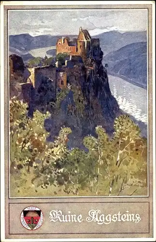 Künstler Ak Niederösterreich, Burgruine Aggstein, Deutscher Schulverein