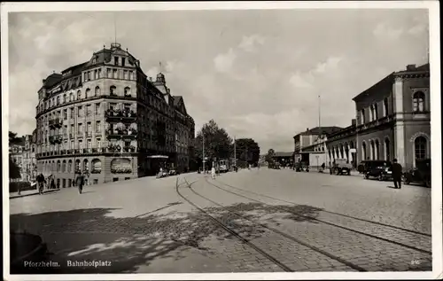 Ak Pforzheim im Schwarzwald, Bahnhofplatz