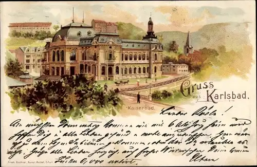 Litho Karlovy Vary Karlsbad Stadt, Kaiserbad, Außenansicht