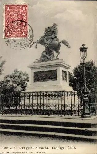 Ak Santiago de Chile, Estatua de O'Higgins Alameda