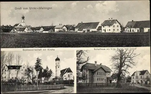 Ak Untermeitingen in Schwaben Bayern, Schulhaus, Villa Baron von Imhof, Schlosswirtschaft, Kirche