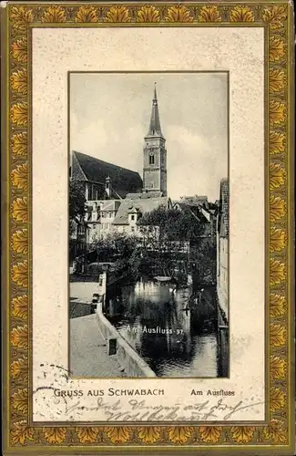 Passepartout Ak Schwabach in Mittelfranken Bayern, Am Ausfluss, Kirche