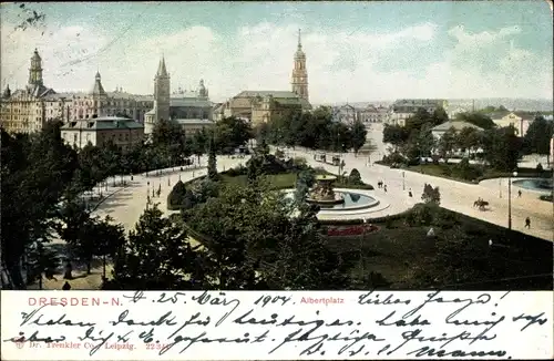 Ak Dresden Neustadt, Albertplatz, Springbrunnen, Türme