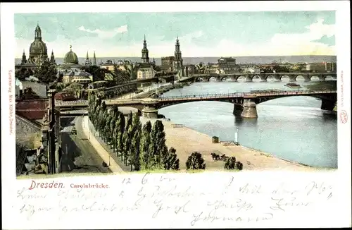 Ak Dresden Altstadt, Carolabrücke, Panorama, Elbe, Frauenkirche