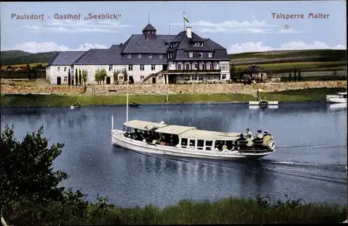Ak Malter Dippoldiswalde, Talsperre Malter, Paulsdorf, Gasthof Seeblick, Schiff