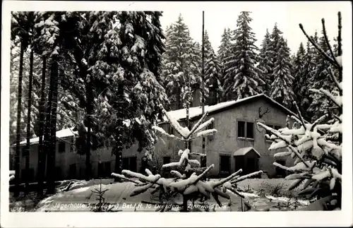Ak Zinnwald Georgenfeld Altenberg im Erzgebirge, Jägerhütte, Winter