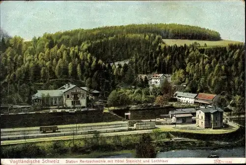 Ak Rentzschmühle Pöhl im Vogtland, Lochhaus, Hotel Steinicht, Station