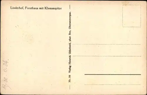 Ak Ettal Oberbayern, Forsthaus Linderhof mit Klammspitze