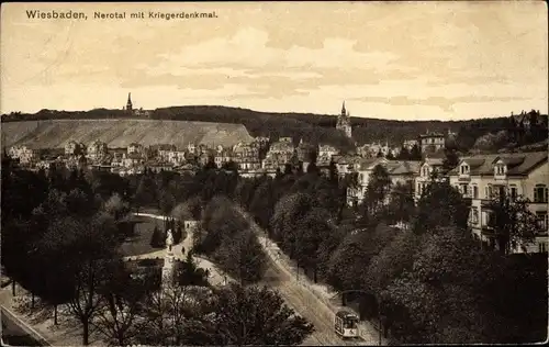 Ak Wiesbaden in Hessen, Nerotal mit Kriegerdenkmal