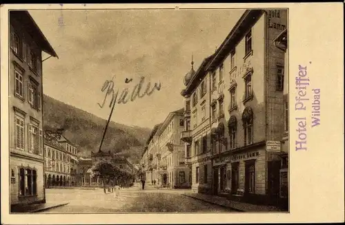 Ak Bad Wildbad Schwarzwald, Kurplatz vom Hotel Pfeiffer, Gasthof zum goldenen Lamm