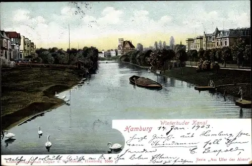 Ak Hamburg Nord Winterhude, Winterhuder Kanal, Ruderboote