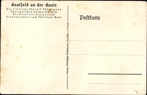 Passepartout Ak Saalfeld an der Saale Thüringen, Handelsverkehr über die alte Brücke im Mittelalter