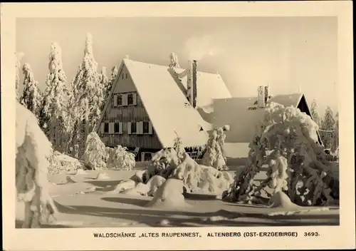 Ak Altenberg im Erzgebirge, Waldschänke altes Raupennest, Winter